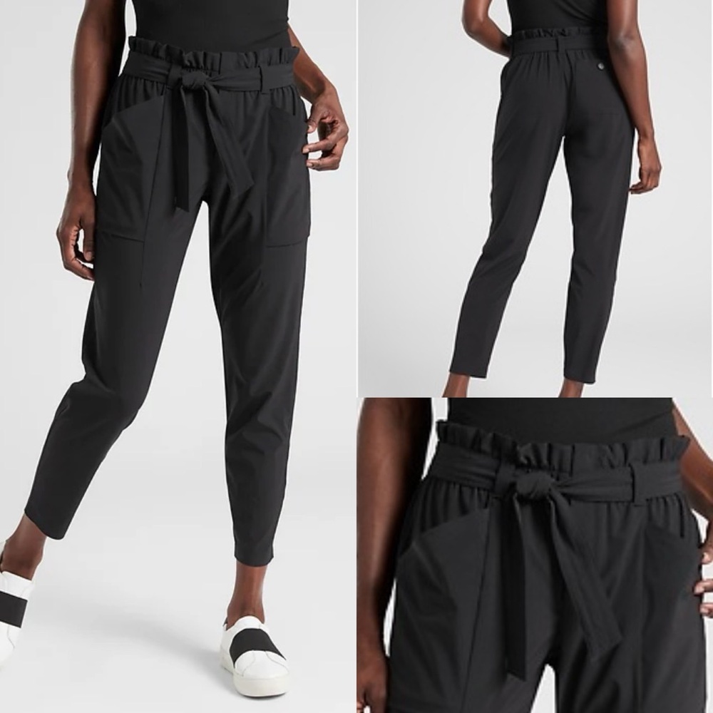 Athleta Black Skyline Paperbag Ankle Athletic Trousers Pants size 8 - Picture 1 of 14